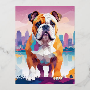 English Bulldog Vintage Animal Nature Environment Foil Holiday Postcard