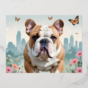 English Bulldog Vintage Animal Nature Environment Foil Holiday Postcard