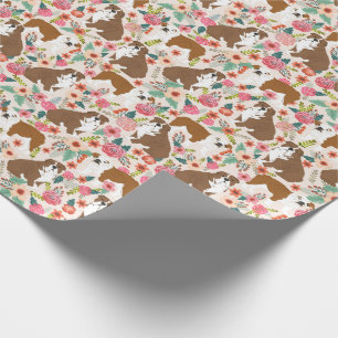 English Bulldog vintage floral dog pattern Wrapping Paper