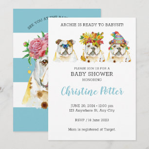 English Bulldog Watercolor Baby Shower Invitation