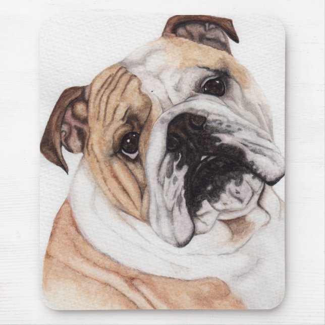 English Bulldog Watercolor Painting Mousepad (Front)