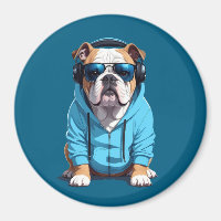 English Bulldog Wearing Hoodie Funny Cool Music