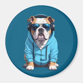 English Bulldog Wearing Hoodie Funny Cool Music Magnet