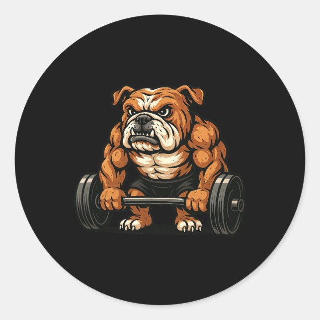 English Bulldog Weightlifting Bodybuilder Workout  Classic Round Sticker (Front)