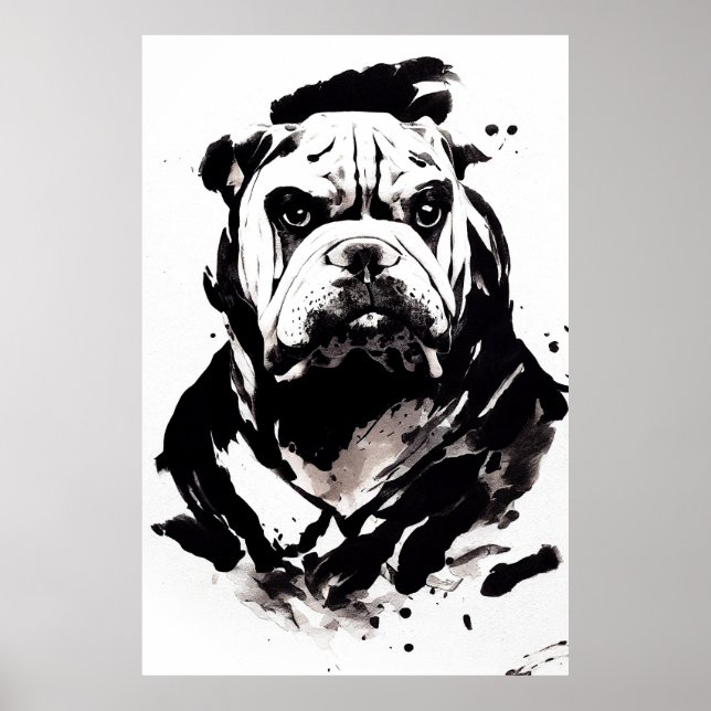 English Bulldog Wild Nature Free Spirit Art Brush  Poster (Front)