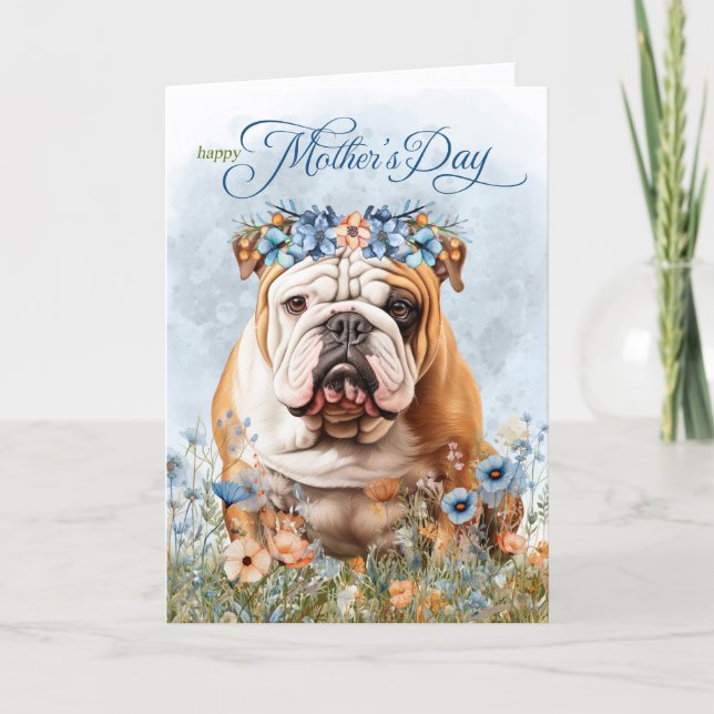 English Bulldog Wildflowers Mother's Day Holiday Card (Front)