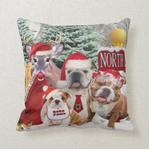 English Bulldog Winter Fun Pillow