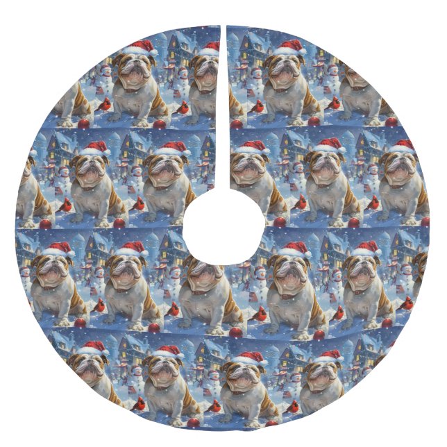 English Bulldog Winter Wonderland Christmas Joy  Brushed Polyester Tree Skirt (Front)