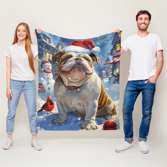 English Bulldog Winter Wonderland Christmas Joy  Fleece Blanket (In Situ)