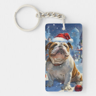 English Bulldog Winter Wonderland Christmas Joy  Key Ring