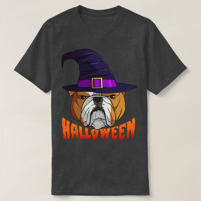 English Bulldog Witch Happy Halloween T-Shirt (Design Front)