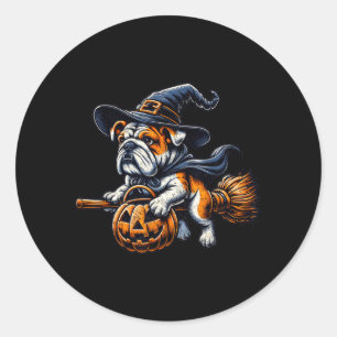 English Bulldog Witch Pumpkin Halloween Dog Lover Classic Round Sticker