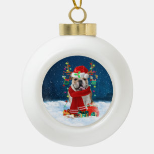 English Bulldog with Christmas gifts Ceramic Ball Christmas Ornament
