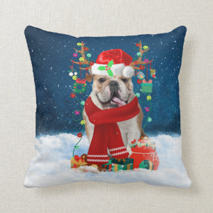 English Bulldog with Christmas gifts Cushion