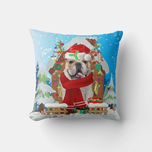 English Bulldog with Christmas gifts Cushion (Front)