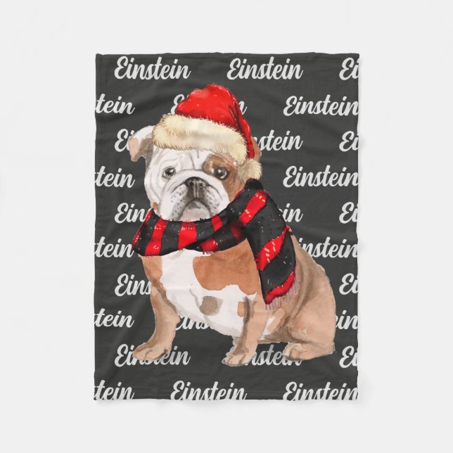 English Bulldog with Dog's Name Pet Fleece Blanket (Front)