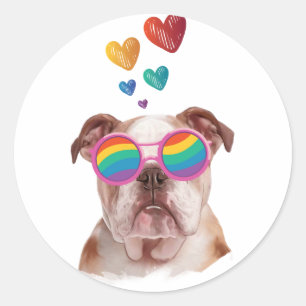 English Bulldog with Hearts Valentine's Day  Classic Round Sticker
