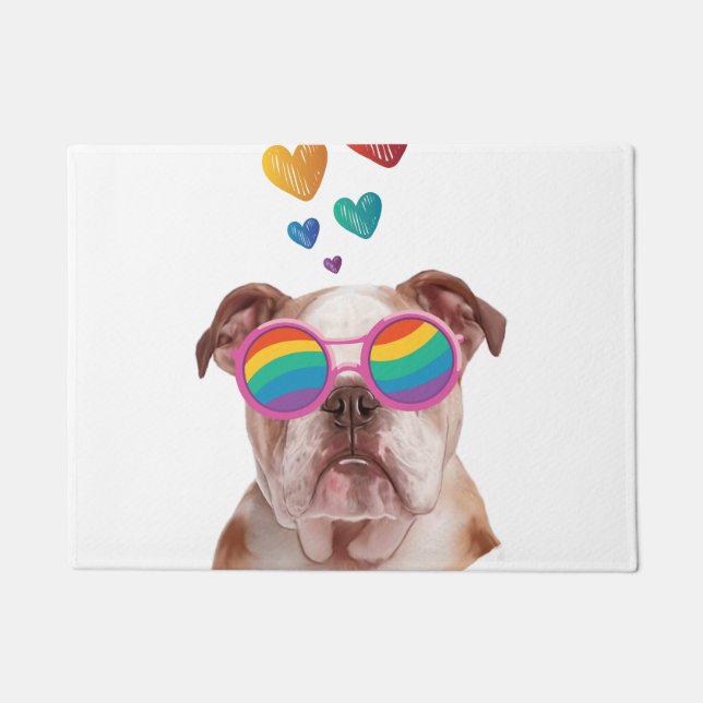 English Bulldog with Hearts Valentine's Day  Doormat (Front)