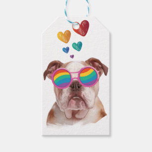 English Bulldog with Hearts Valentine's Day  Gift Tags
