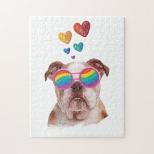 English Bulldog with Hearts Valentine's Day  Jigsaw Puzzle