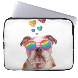 English Bulldog with Hearts Valentine's Day Laptop Sleeve