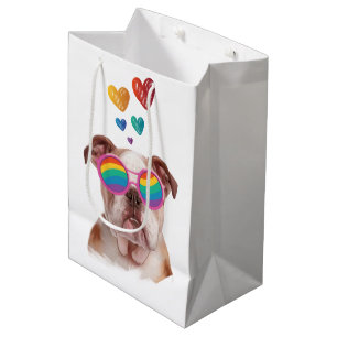 English Bulldog with Hearts Valentine's Day  Medium Gift Bag