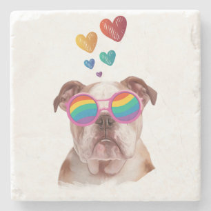 English Bulldog with Hearts Valentine's Day  Stone Coaster