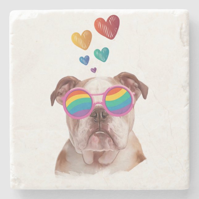 English Bulldog with Hearts Valentine's Day  Stone Coaster (Front)