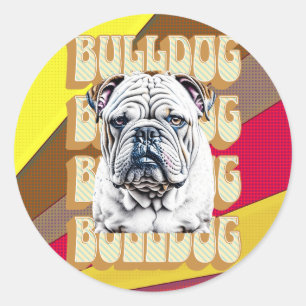 English Bulldog with Retro Font Classic Round Sticker