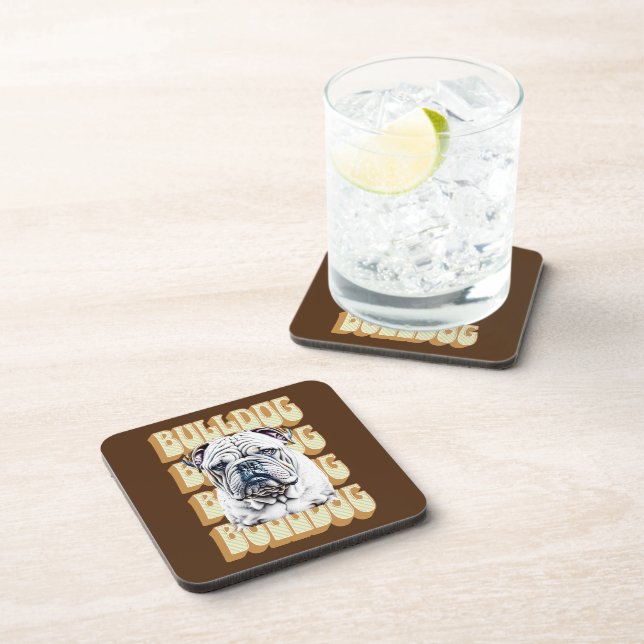 English Bulldog with Retro Font Coaster (Right Side)
