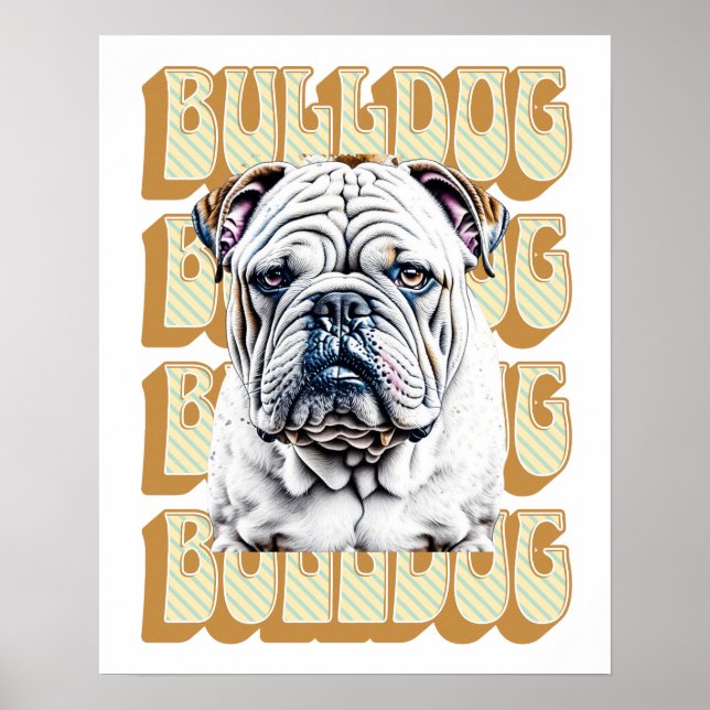 English Bulldog with Retro Font Poster (Front)
