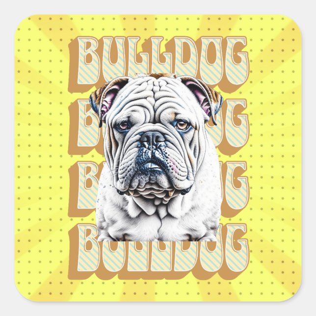 English Bulldog with Retro Font Square Sticker (Front)