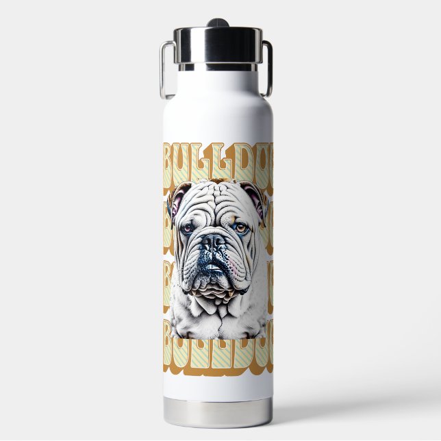 English Bulldog with Retro Font Water Bottle (Front)