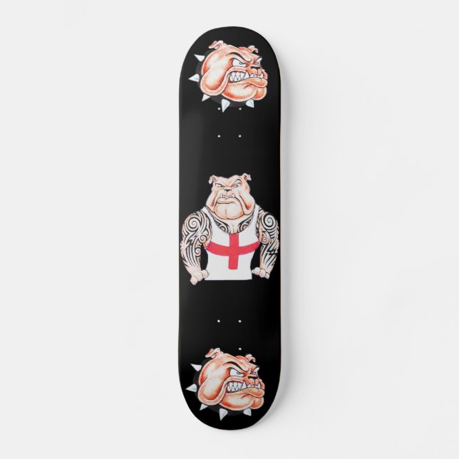 English Bulldog with Tribal Tattoos Skateboard (Front)