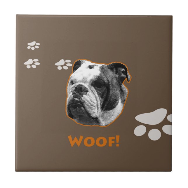 English Bulldog Woof Ceramic Tile (Front)