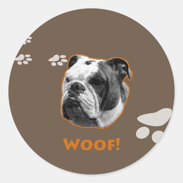 English Bulldog Woof Classic Round Sticker (Front)