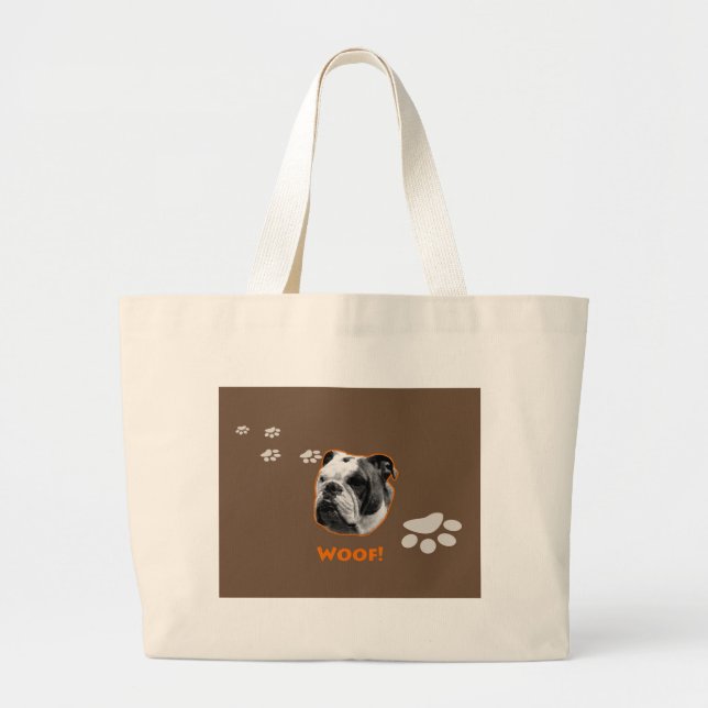 English Bulldog Woof Large Tote Bag (Front)