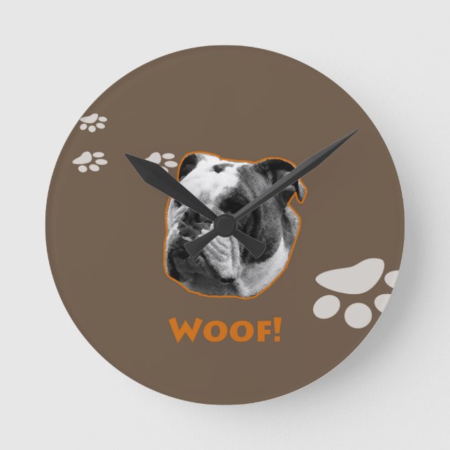 English Bulldog Woof Round Clock (Front)