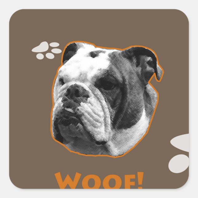 English Bulldog Woof Square Sticker (Front)