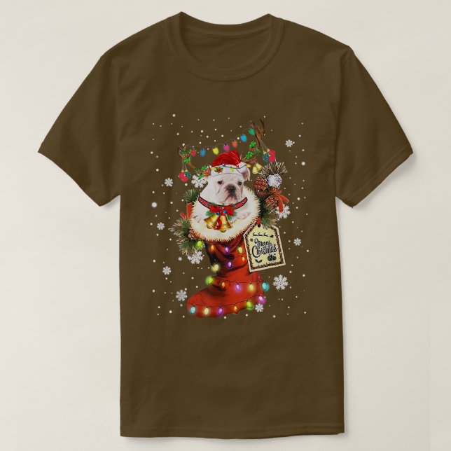 English Bulldog Xmas Boot Christmas Sock Winter Sn T-Shirt (Design Front)