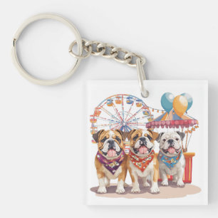 English Bulldogs At A Carnival  Key Ring