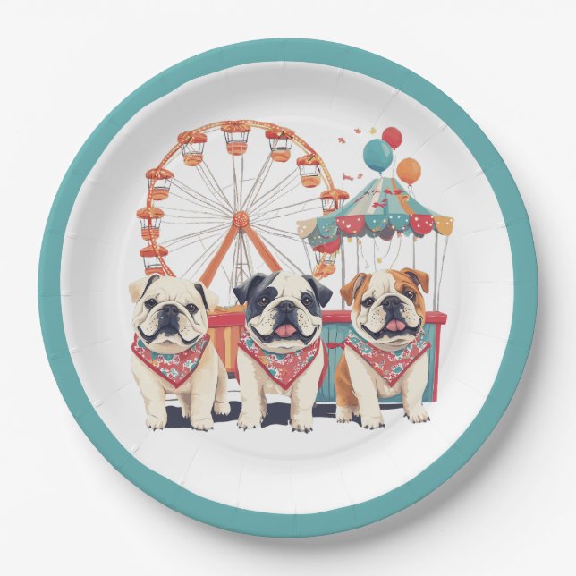 English Bulldogs At A Carnival  Paper Plate (Front)