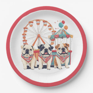 English Bulldogs At A Carnival  Paper Plate