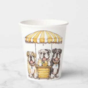 English Bulldogs Running A Lemonade Stand Paper Cups