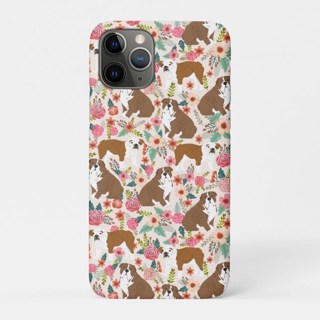 English Bulldogs Vintage floral pattern Case-Mate iPhone Case (Back)