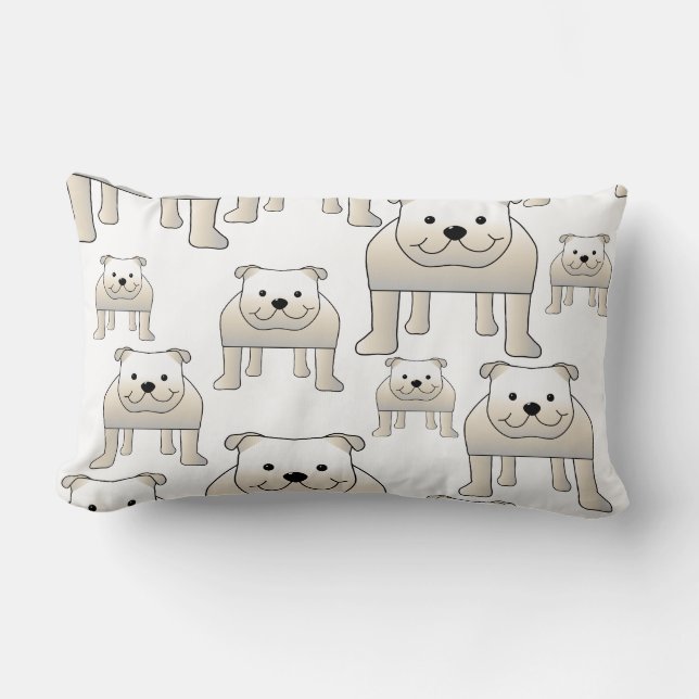 English Bulldogs, White. Dogs Pattern. Lumbar Cushion (Front)