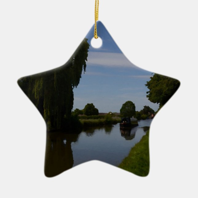 English Canal Scene Ceramic Tree Decoration (Front)