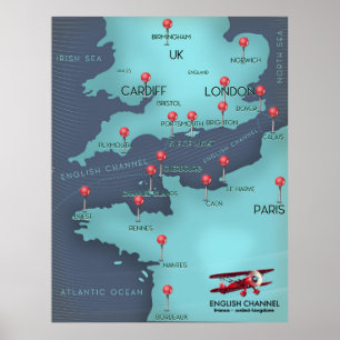 English Channel Nautical Map Poster