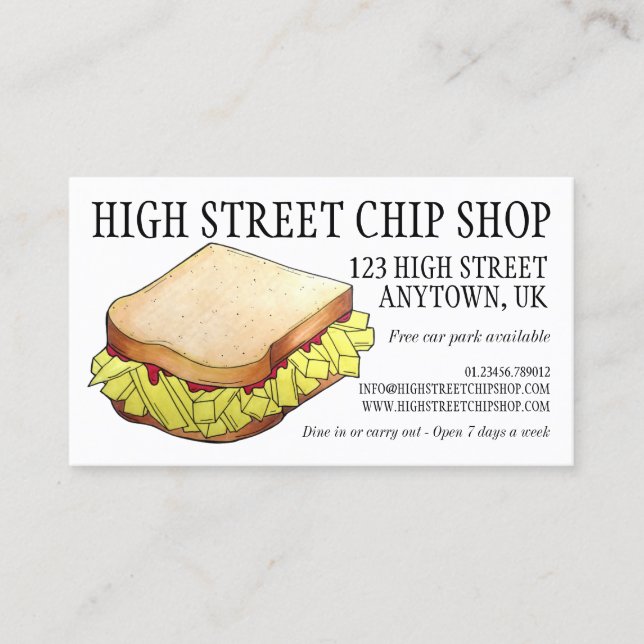 English Chip Shop Butty Sandwich Takeaway UK Food Business Card (Front)