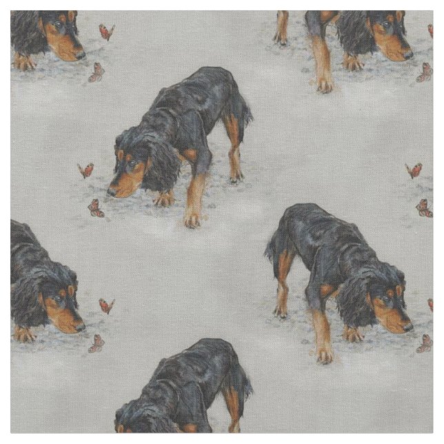 English Cocker Spaniel and butterflies art. Fabric (Close Up)